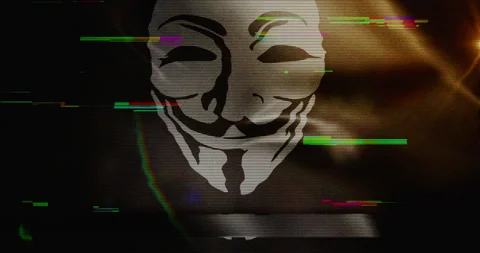 Anonymous rebel hacker symbol flag waving glitch noise looped Vidéo 314211133