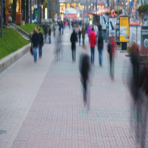 The anonymous smashed people crowd flow. Evening night time. Time lapse Stock Footage 69435326