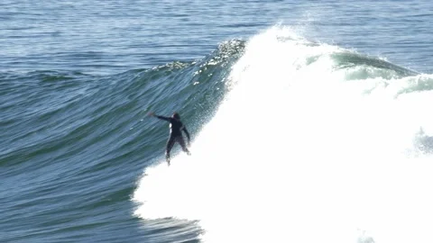 Anonymous Surfer Falling off Surfboard on Huge Wave on Atlantic Ocean in Morocco Stock Footage 170154798