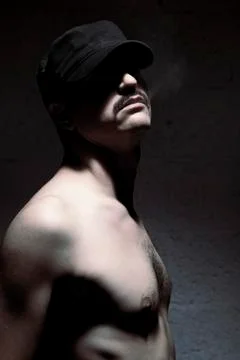 Anonymous topless mustache man Stock Photos