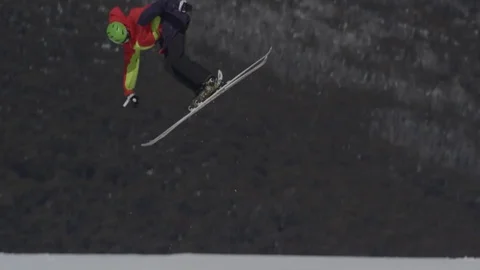 Another mind-blowing ski jump. Stock Footage 81882419