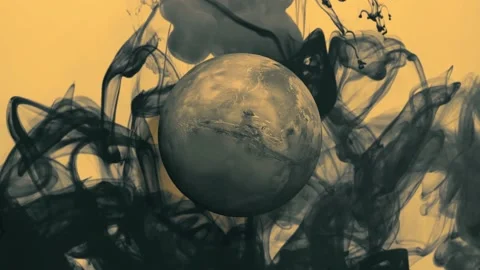 Another planet. Black moving smoke. Fractal patterns. Yellow background Stock Footage 135669038
