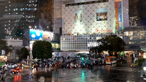 Another regular rainy day at Shibuya crossing, crowded of people. Tokyo (Japan) Stock Footage 126730037