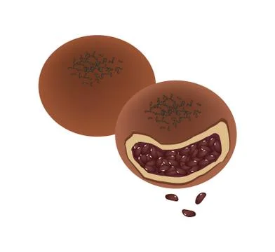 Anpan Bun or Round Bread with Black Sesame Stock Illustration