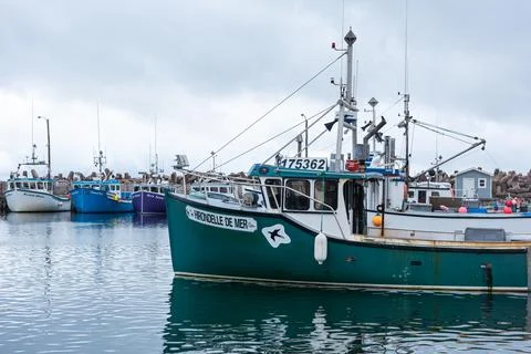 Anse-a-la-Cabane, Quebec, Canada -  08/30/2020 : Fishing boats Foto stock