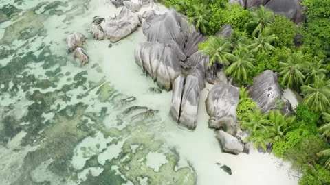 Anse Source d'Argent beach, aerial view. Stock Footage 132549102