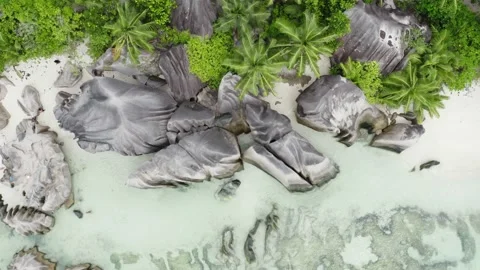Anse Source d'Argent beach, aerial view. Stock Footage 132549395