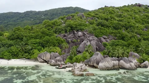 Anse Source D'argent beach at La Dique island, Seychelles Stock Footage 132537955