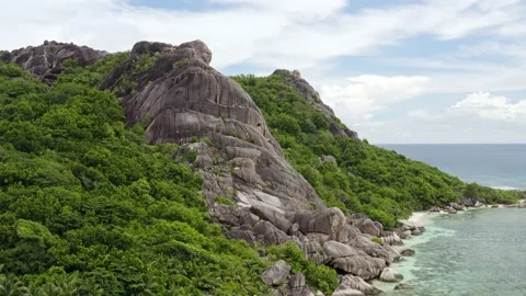 Anse Source D'argent beach at La Dique island, Seychelles Stock Footage 132539763