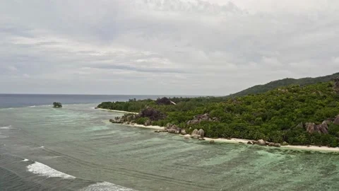 Anse Source D'argent beach at La Dique island, Seychelles Stock Footage 132539938