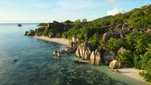 Anse Source d'Argent beach in La Digue island, Seychelles Stock Footage 155393434