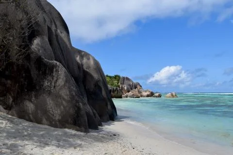 Anse Source D'Argent Beach in Seychelles, La Digue Island Stock Photos