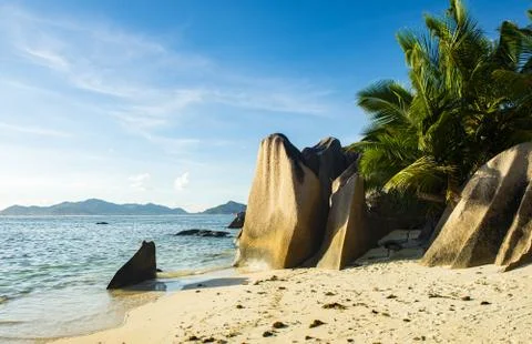 Anse Source d'Argent beach in the Seychelles Foto stock