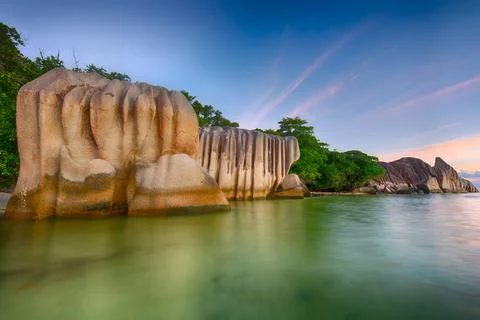 Anse Source d'Argent beach in the Seychelles Foto stock