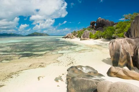 Anse Source d'Argent beach  in Seychelles Foto stock