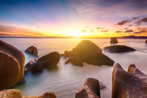 Anse Source d'Argent beach in the Seychelles Foto stock