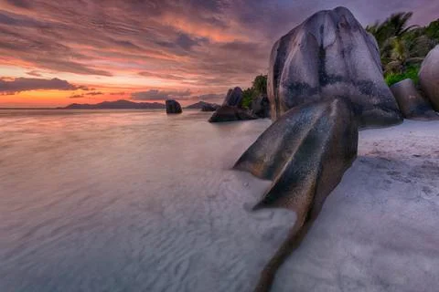 Anse Source d'Argent beach in the Seychelles Foto stock