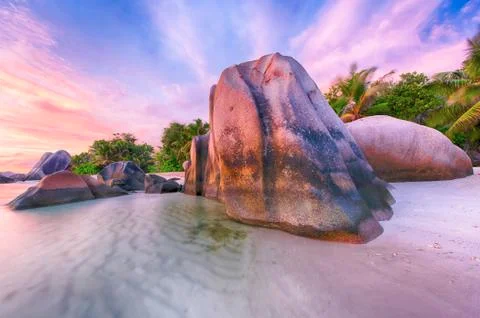 Anse Source d'Argent beach in the Seychelles Stock Photos