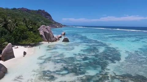Anse Source d'Argent - Exotic dream - Beach on island La Digue in Seychelle.. Stock Footage 337450778