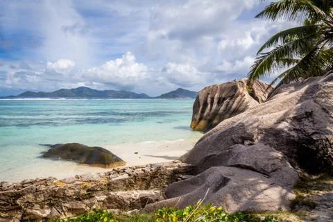 Anse Source d'Argent, famous beach on tropical island La Digue in Seychelles Stock Photos