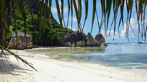  anse source d'argent on la digue Stock Photos