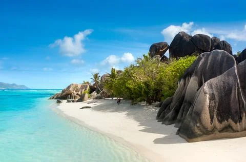 Anse Source D'Argent - the most beautiful beach of Seychelles. La Digue Island Stock Photos