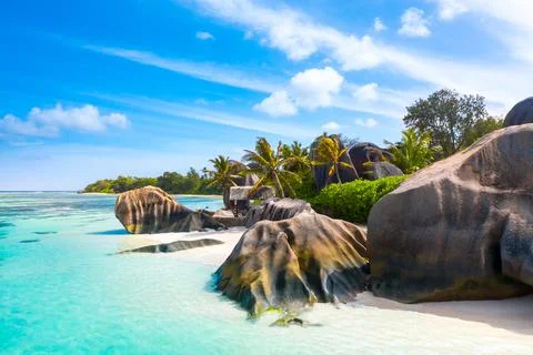 Anse Source D'Argent - the most beautiful beach of Seychelles. La Digue Island Stock-Fotos