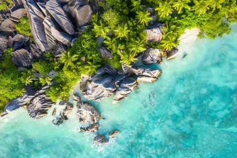 Anse Source D'Argent - the most beautiful beach of Seychelles. La Digue Island Stock Photos