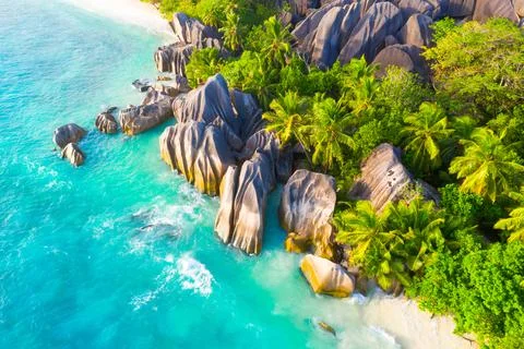Anse Source D'Argent - the most beautiful beach of Seychelles. La Digue Island Stock Photos