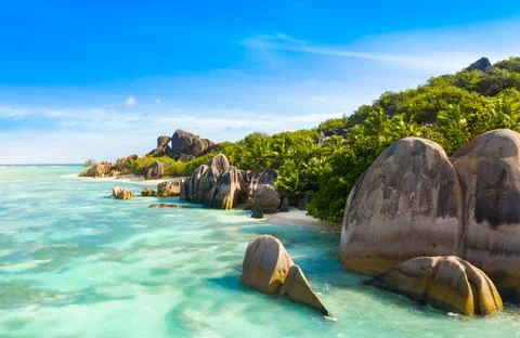 Anse Source D'Argent - the most beautiful beach of Seychelles. La Digue Island Foto stock