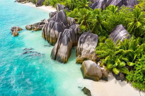 Anse Source D'Argent - the most beautiful beach of Seychelles. La Digue Island Stock Photos