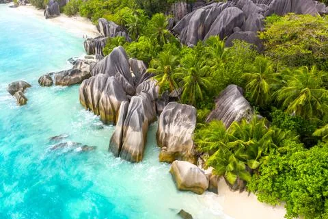 Anse Source D'Argent - the most beautiful beach of Seychelles. La Digue Island Stock Photos