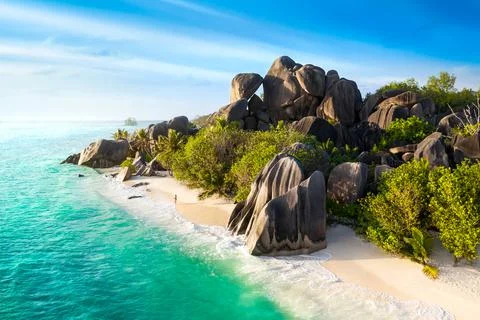Anse Source D'Argent - the most beautiful beach of Seychelles. La Digue Island Foto stock