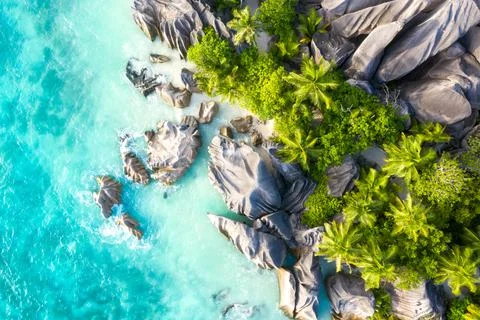 Anse Source D'Argent - the most beautiful beach of Seychelles. La Digue Island Stock Photos