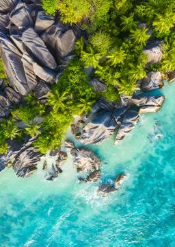 Anse Source D'Argent - the most beautiful beach of Seychelles. La Digue Island Stock Photos