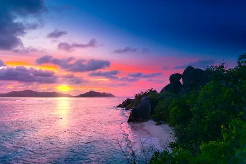 Anse Source D'Argent - the most beautiful beach of Seychelles. La Digue Island Stock Photos