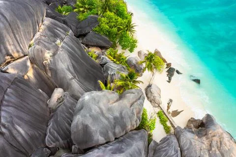 Anse Source D'Argent - the most beautiful beach of Seychelles. La Digue Island Stock Photos