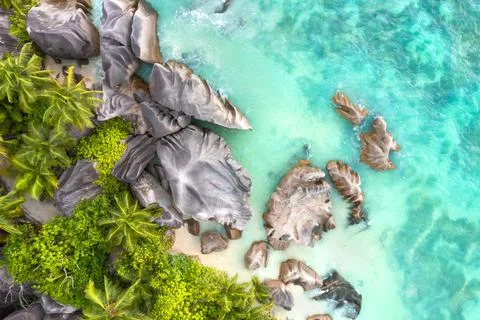 Anse Source D'Argent - the most beautiful beach of Seychelles. La Digue Island Stock Photos