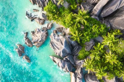 Anse Source D'Argent - the most beautiful beach of Seychelles. La Digue Island Stock Photos