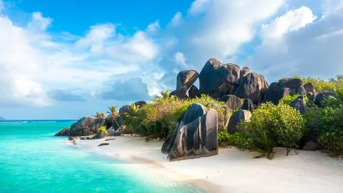 Anse Source D'Argent - the most beautiful beach of Seychelles. La Digue Island Foto stock