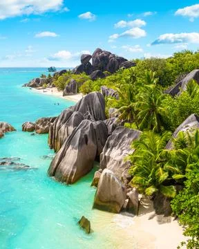 Anse Source DArgent - the most beautiful beach of Seychelles. La Digue Island Stock Photos
