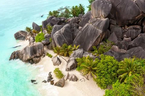 Anse Source DArgent - the most beautiful beach of Seychelles. La Digue Island Stock Photos
