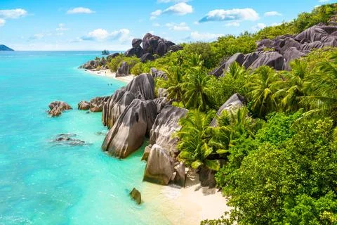 Anse Source DArgent - the most beautiful beach of Seychelles. La Digue Island Stock Photos