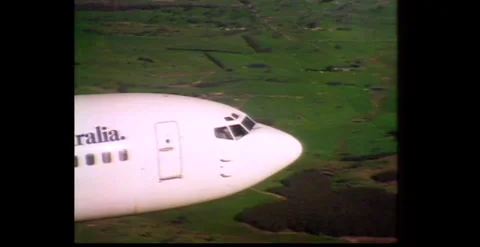 Ansett Boeing 737 Aircraft Flying Past Camera Australia 1990s Stock Footage 317804191