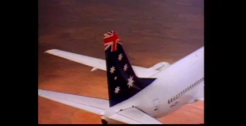 Ansett Boeing 737 Tail with Aussie Flag 1997 Stock Footage 317804171