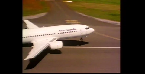 Ansett Boeing 737 Taking Off from Runway Australia 1990s Stock Footage 317804197