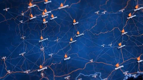 Anshun map big data visualization. Futuristic map infographic of city in China Stock Illustration