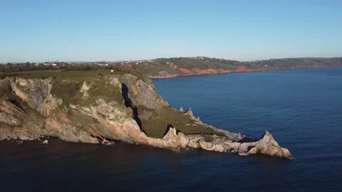 Anstey's Cove, Devon, England: Drone Aerial View: A former limestone quarry Stock Footage 168897544