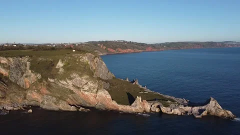 Anstey's Cove, South Devon, England: Drone Aerial: Limestone quarry and cliffs Stock Footage 168899863