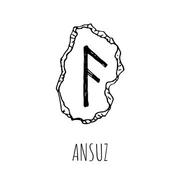 Ansuz rune written on a stone. Vector illustration. Isolated on white. Stock Illustration